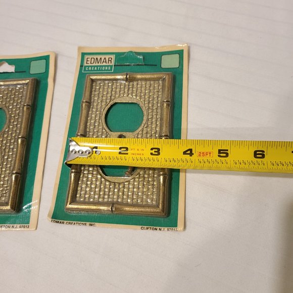 Vintage EDMAR Bamboo Weave Ornate Metal Single Gang Outlet Cover Wall Plate Set - Picture 4 of 7